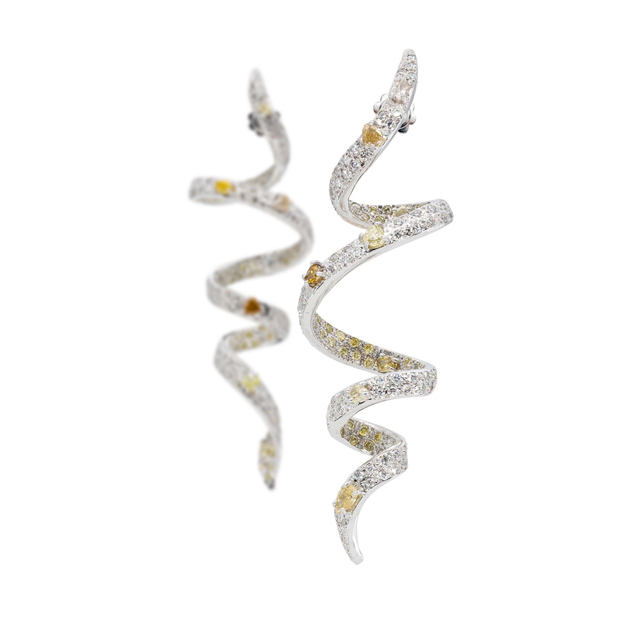 Oval Cut d'Avossa Ribbon Collection Earrings in White Gold with Fancy and White Diamonds For Sale