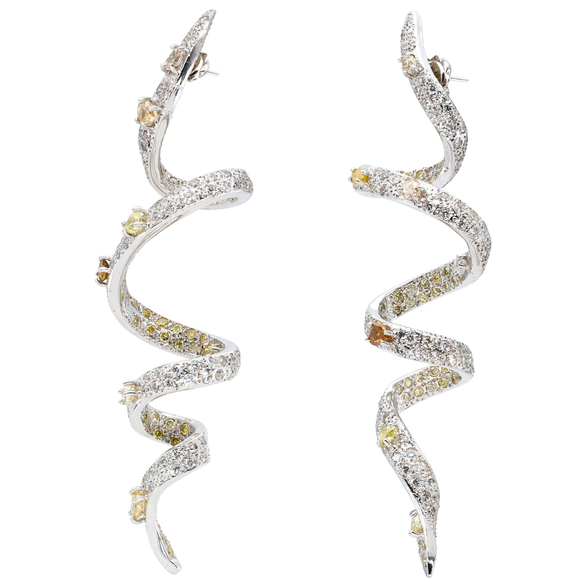 d'Avossa Ribbon Collection Earrings in White Gold with Fancy and White Diamonds For Sale