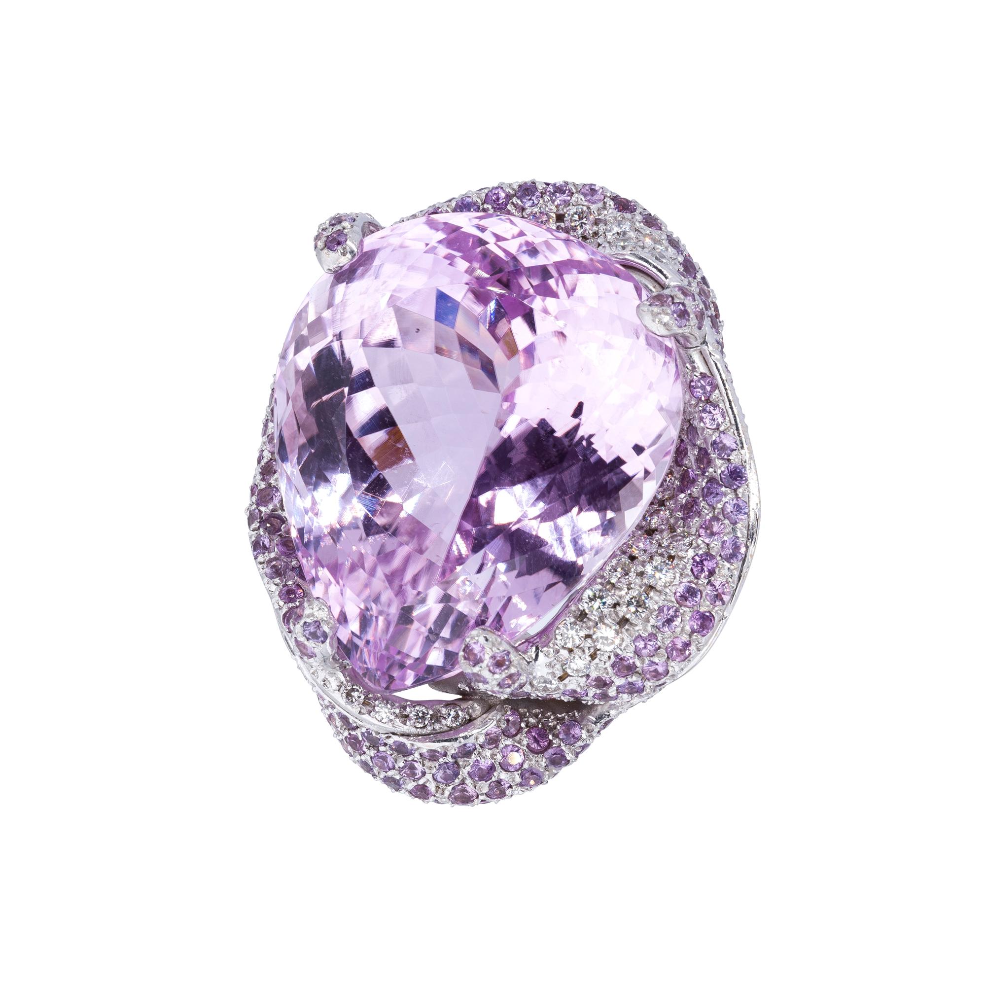 Women's d'Avossa Ring from Masterpiece Collection with Central Kunzite and Diamonds For Sale