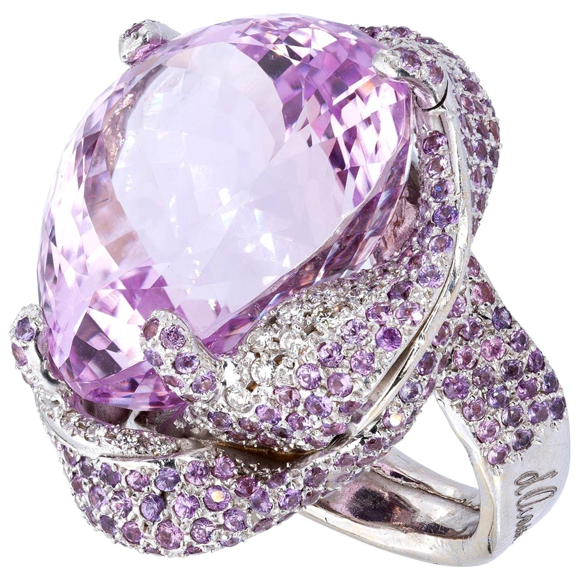 d'Avossa Ring from Masterpiece Collection with Central Kunzite and Diamonds For Sale