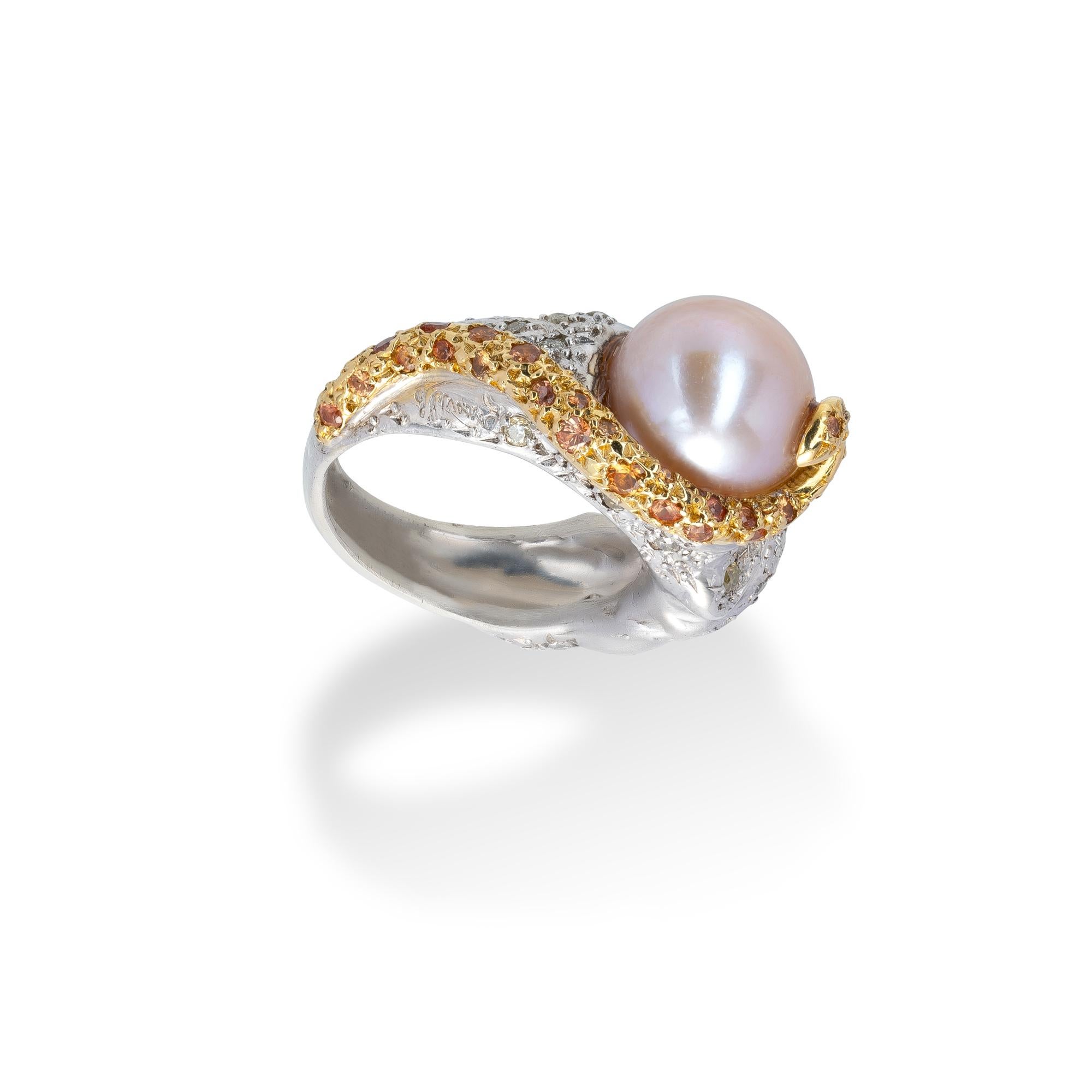 Women's Freshwater Pearl, Sapphires and ice diamonds Ring from d'Avossa Collection   For Sale
