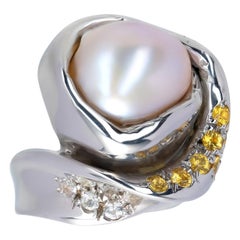 Freshwater Pearl and  Yellow Sapphires Ring from d'Avossa Collection 