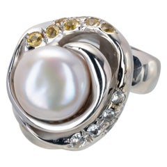 Fresh water Pearl and Sapphires Ring from d'Avossa Rêves d'Argent  Collection