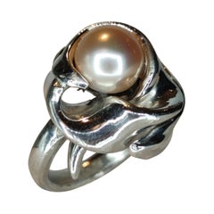 Freshwater Pearl Ring in Silver with Yellow Gold Detail from d’Avossa Collection