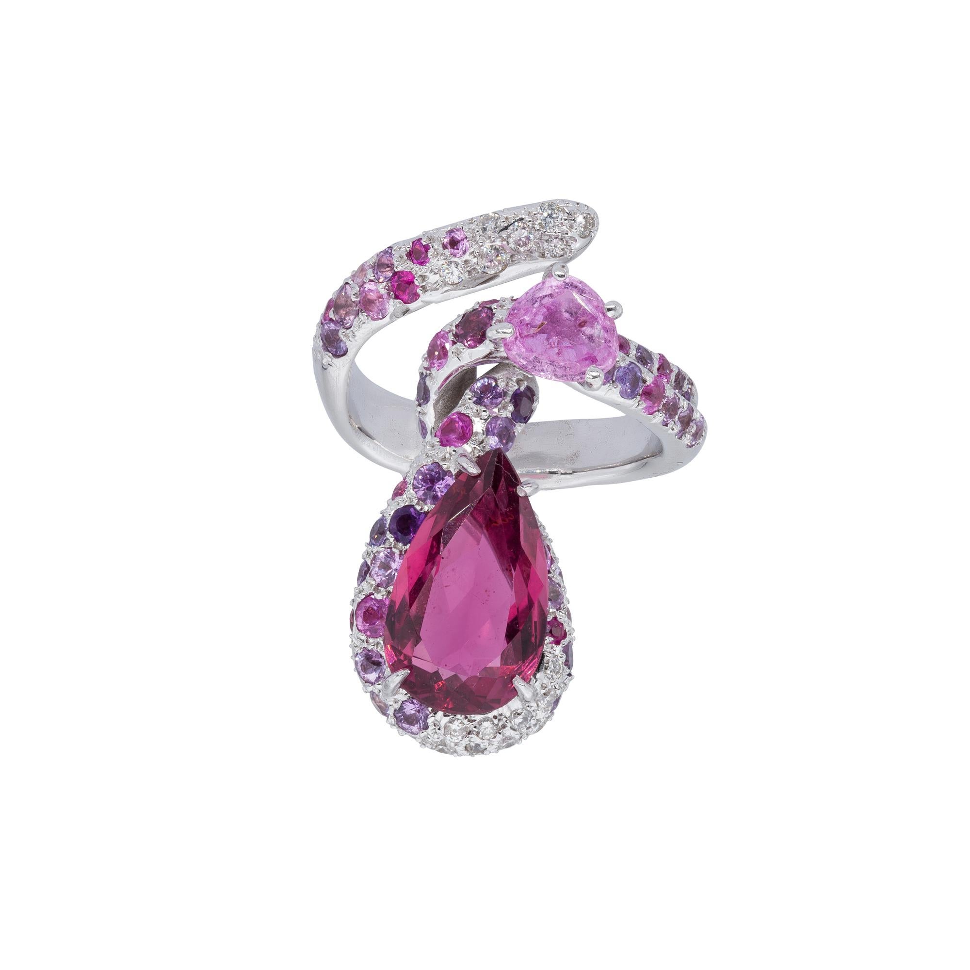 Oval Cut d'Avossa Ring in White Gold with Pink Tourmaline, Pink Sapphires and Diamonds For Sale