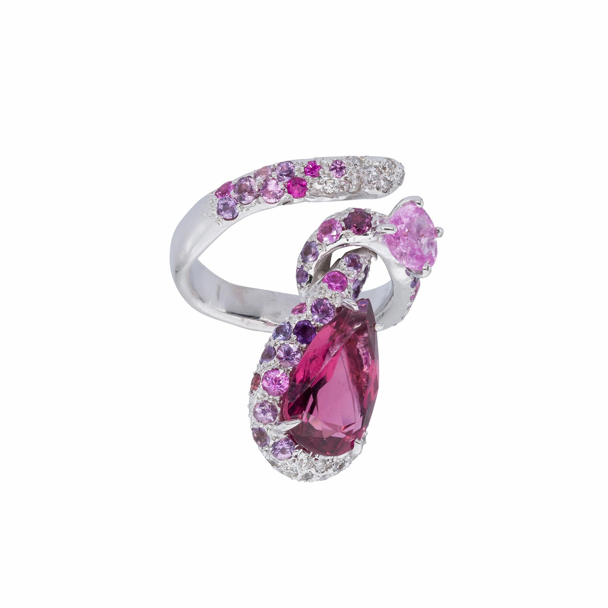 Women's d'Avossa Ring in White Gold with Pink Tourmaline, Pink Sapphires and Diamonds For Sale