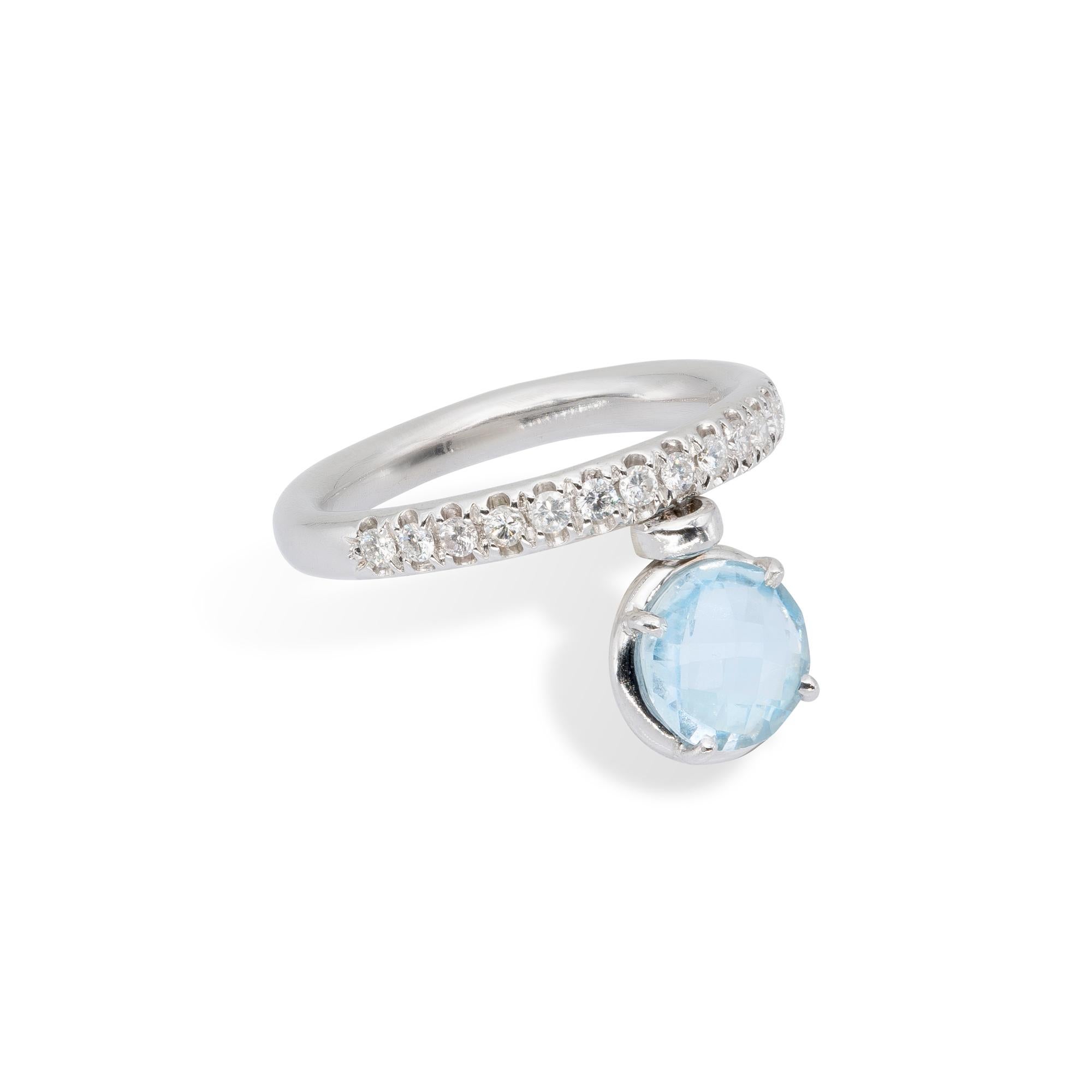 Briolette Cut d'Avossa Ring with Blue Topaz and White Diamonds For Sale
