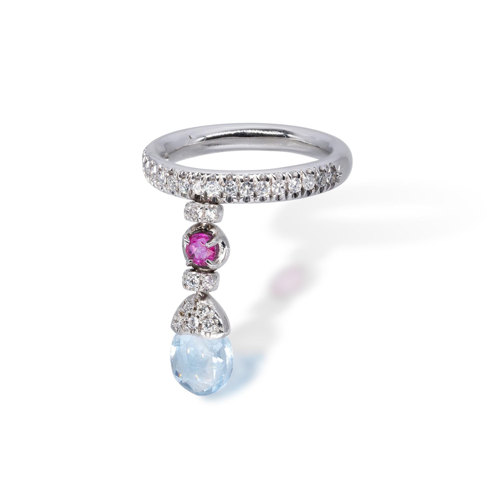 Brilliant Cut d'Avossa Ring with Blue Topaz, Pink Sapphire and White Diamonds For Sale