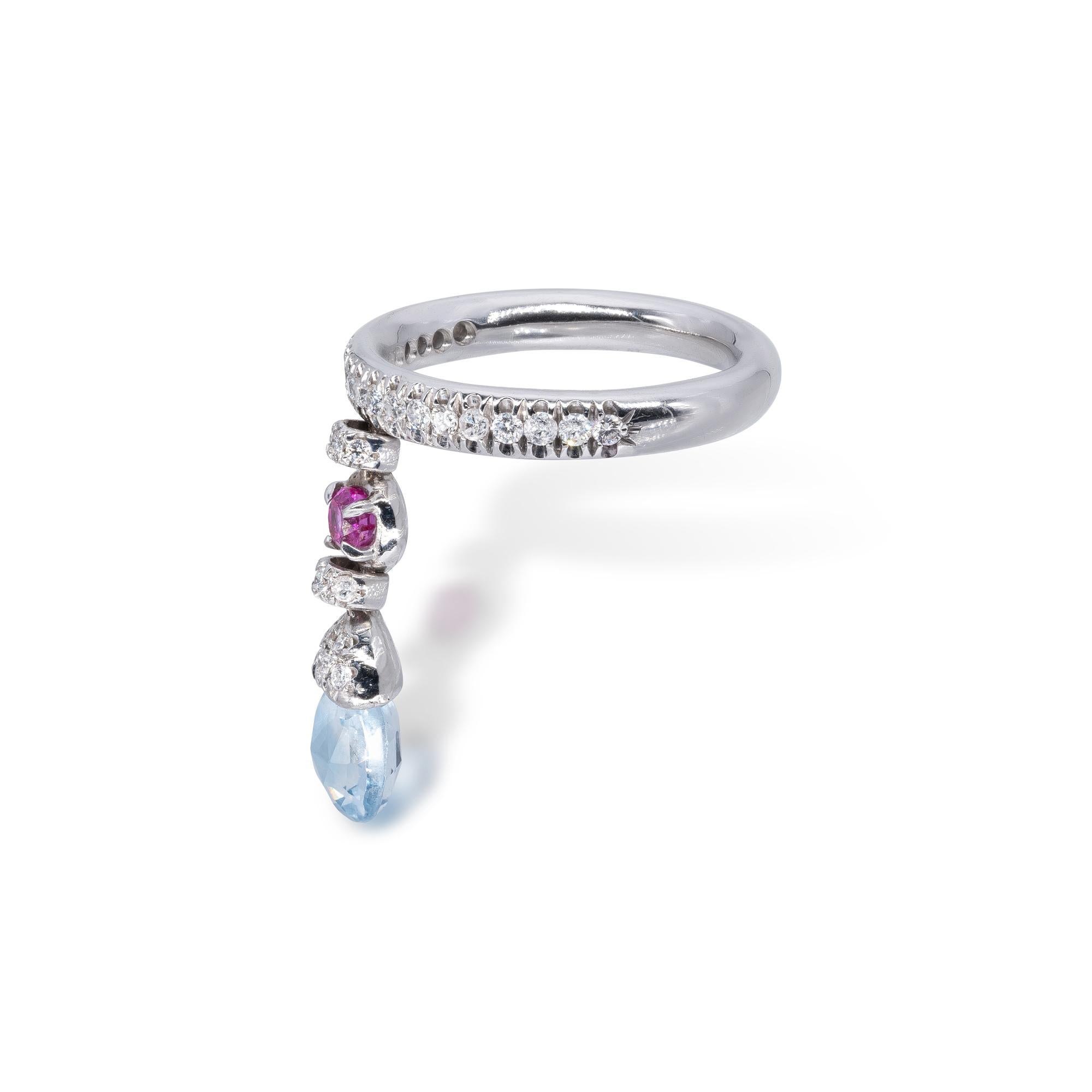 d'Avossa Ring with Blue Topaz, Pink Sapphire and White Diamonds In New Condition For Sale In Roma, IT