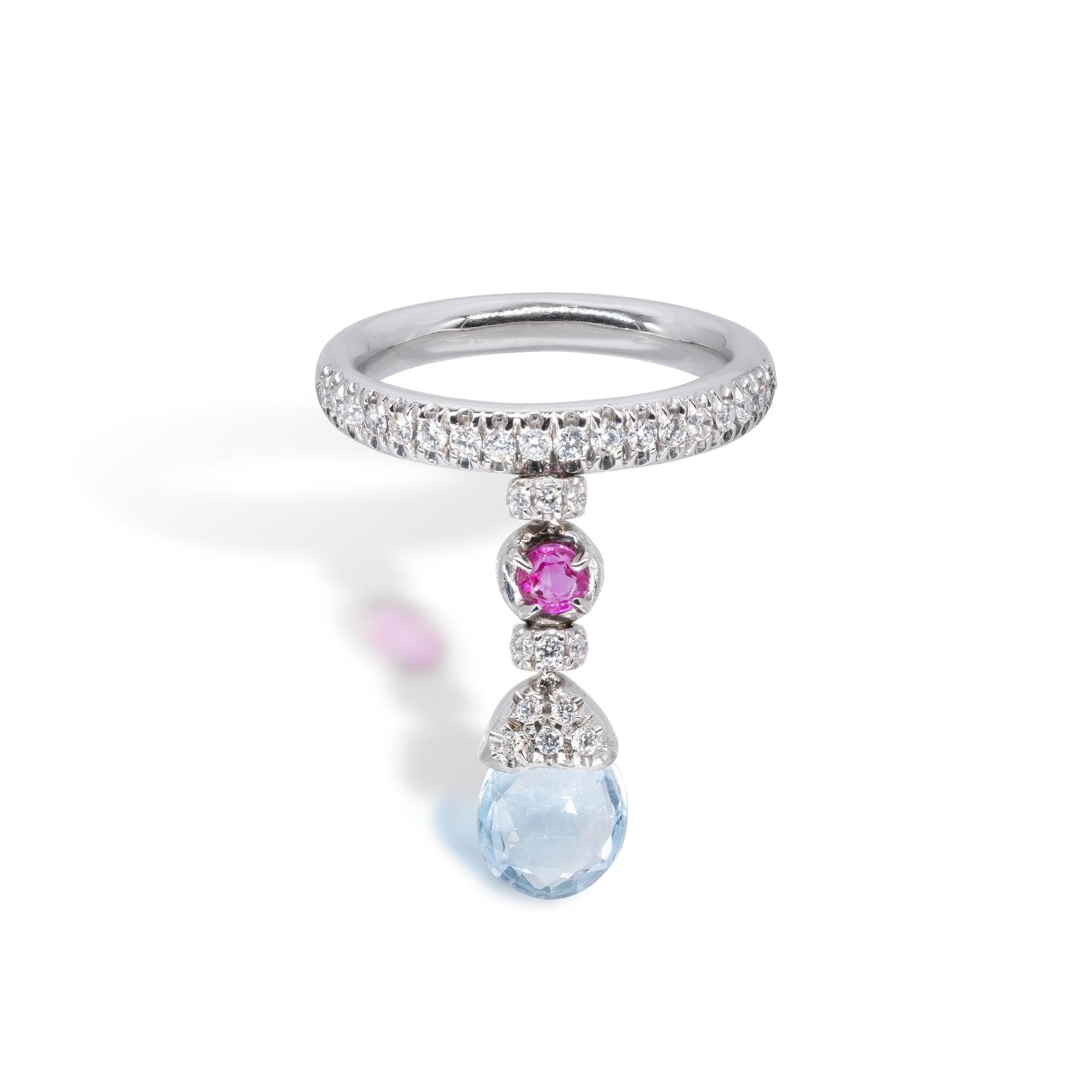 Women's d'Avossa Ring with Blue Topaz, Pink Sapphire and White Diamonds For Sale