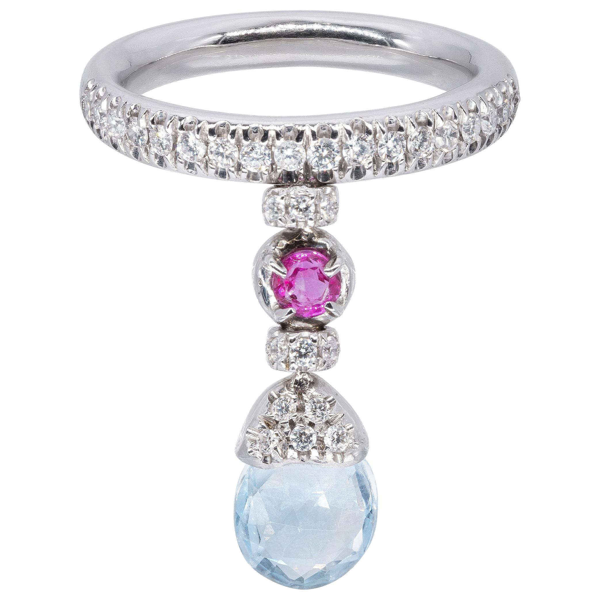 d'Avossa Ring with Blue Topaz, Pink Sapphire and White Diamonds For Sale