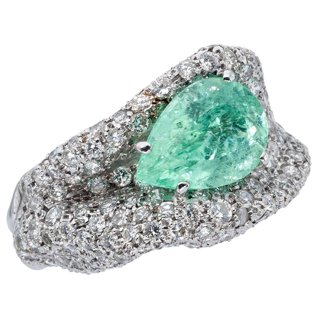d'Avossa Ring with Central Green Paraiba Tourmaline and a White Diamonds Pavé