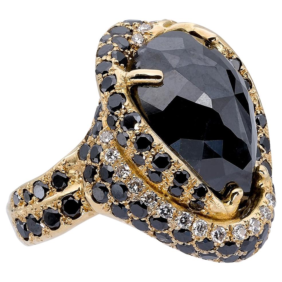 d'Avossa Ring with Central Pear Shape Black Diamond For Sale