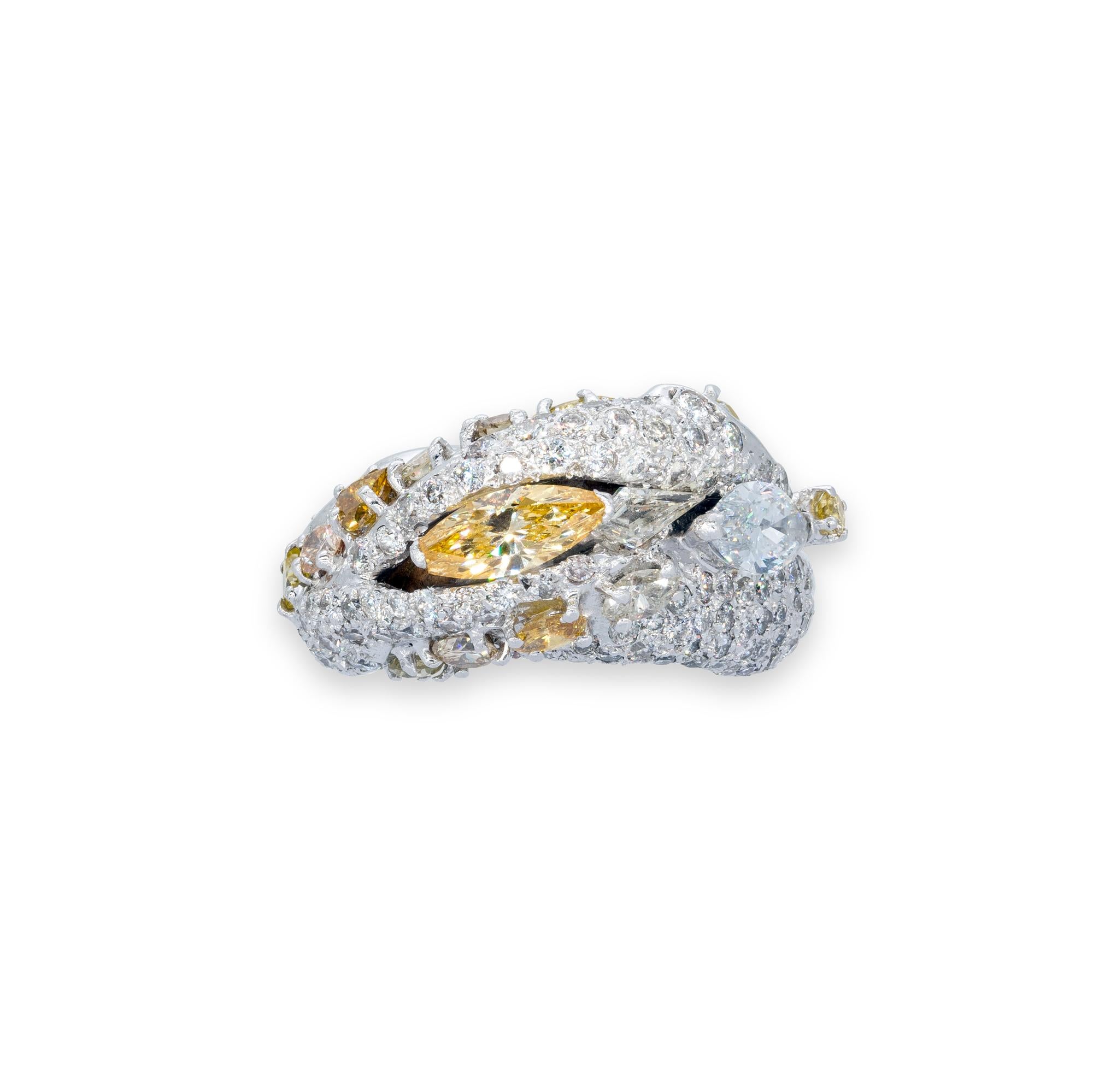 Women's d'Avossa Ring with White and Fancy Yellow Marquise Cut Diamonds For Sale