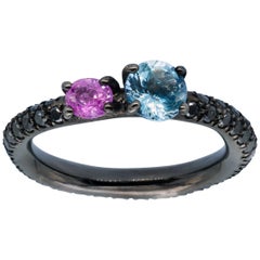 d'Avossa RingBlue Topaz and Purple Sapphire on Black Diamonds Pavé
