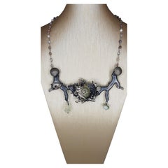 D'avossa Silver Necklace, Green Aquamarine Cabochon and Agatha Chain