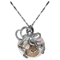 d'Avossa Silver Pendant, Mother of Pearl, Shell and Fresh Water Pearl