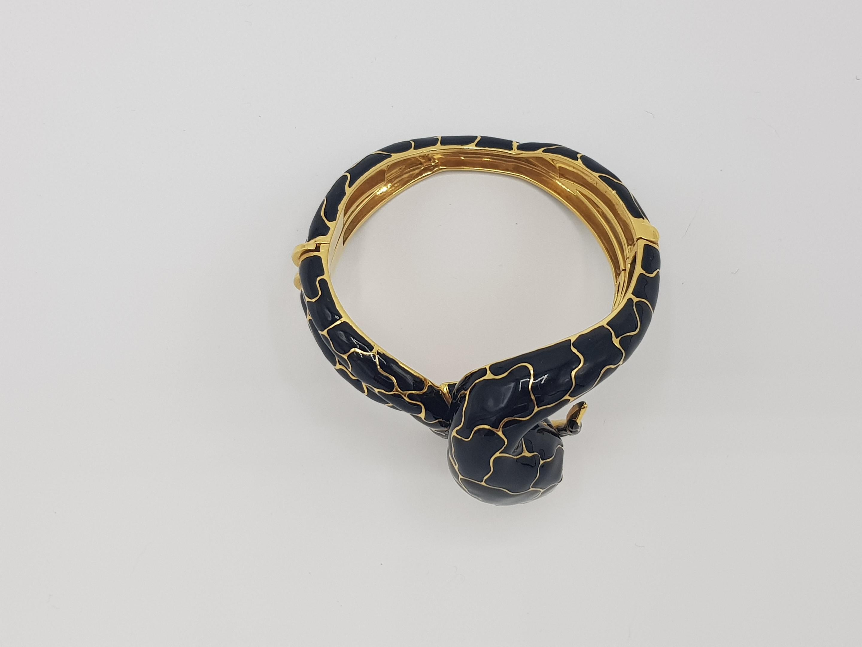 Brilliant Cut d'avossa Snake Bracelet, Yellow Gold and Black Enamel