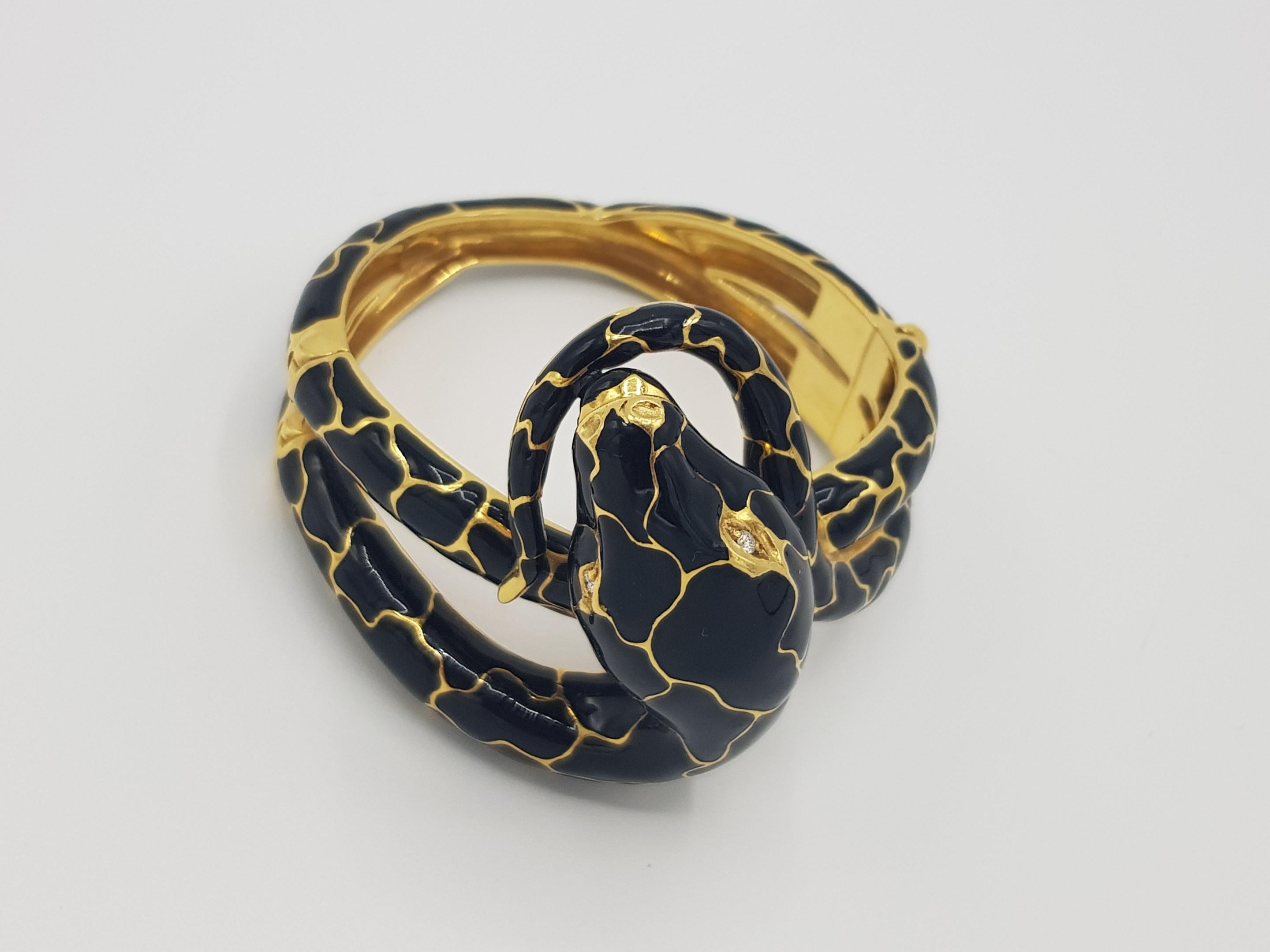 Women's d'avossa Snake Bracelet, Yellow Gold and Black Enamel