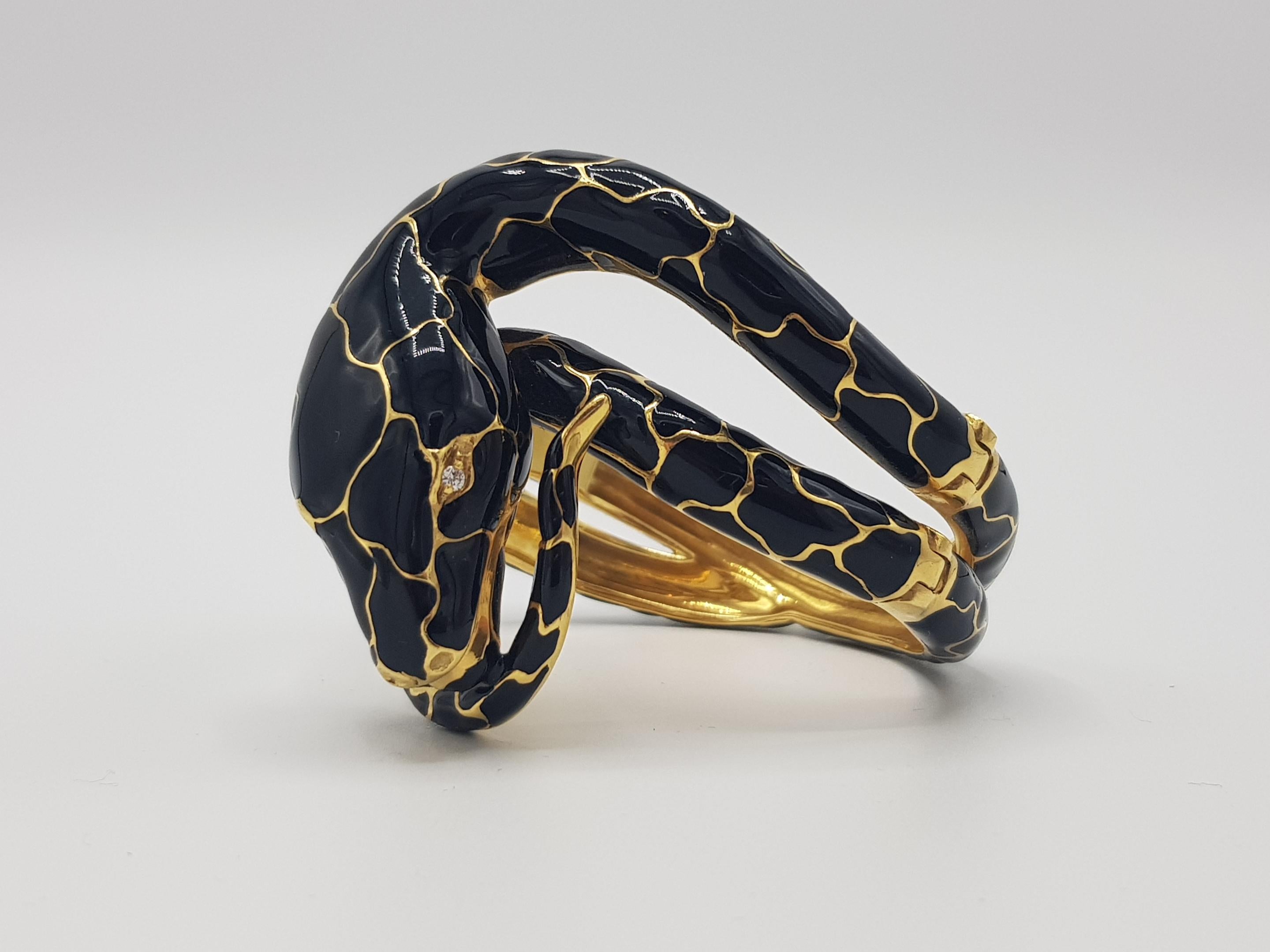 d'avossa Snake Bracelet, Yellow Gold and Black Enamel 2