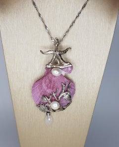 d'Avossa Starfish Silver Pendant, Fresh Water Pearls, Purple Shell