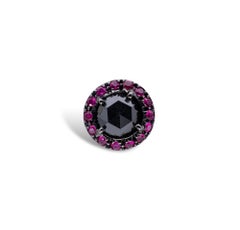 1.46 carats Round Briolé cut Black Diamond with Rubies d'Avossa Single Earring