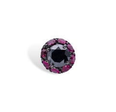 1.05 carats Black Diamond with Rubies d'Avossa Single Earring