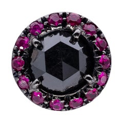 1.46 carats Round Briolé cut Black Diamond with Rubies d'Avossa Single Earring