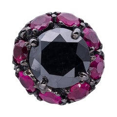 1.05 carats Black Diamond with Rubies d'Avossa Single Earring