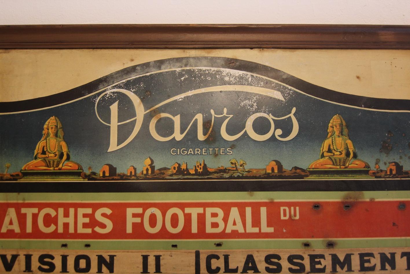 Metal Davros Cigarettes Advertising Soccer Matches Schedule Sign, 1920´s-1950´s For Sale
