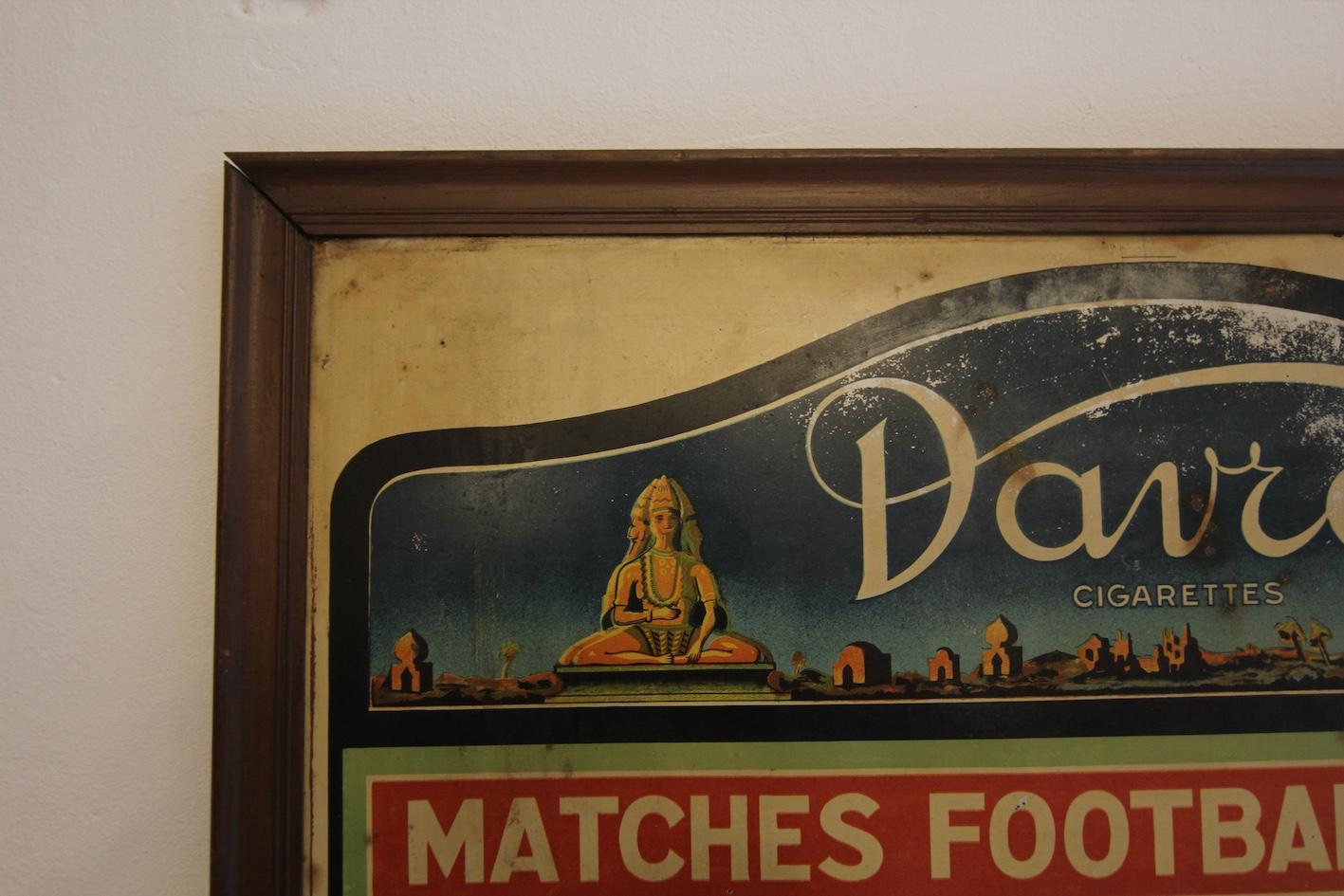 Davros Cigarettes Advertising Soccer Matches Schedule Sign, 1920´s-1950´s For Sale 1