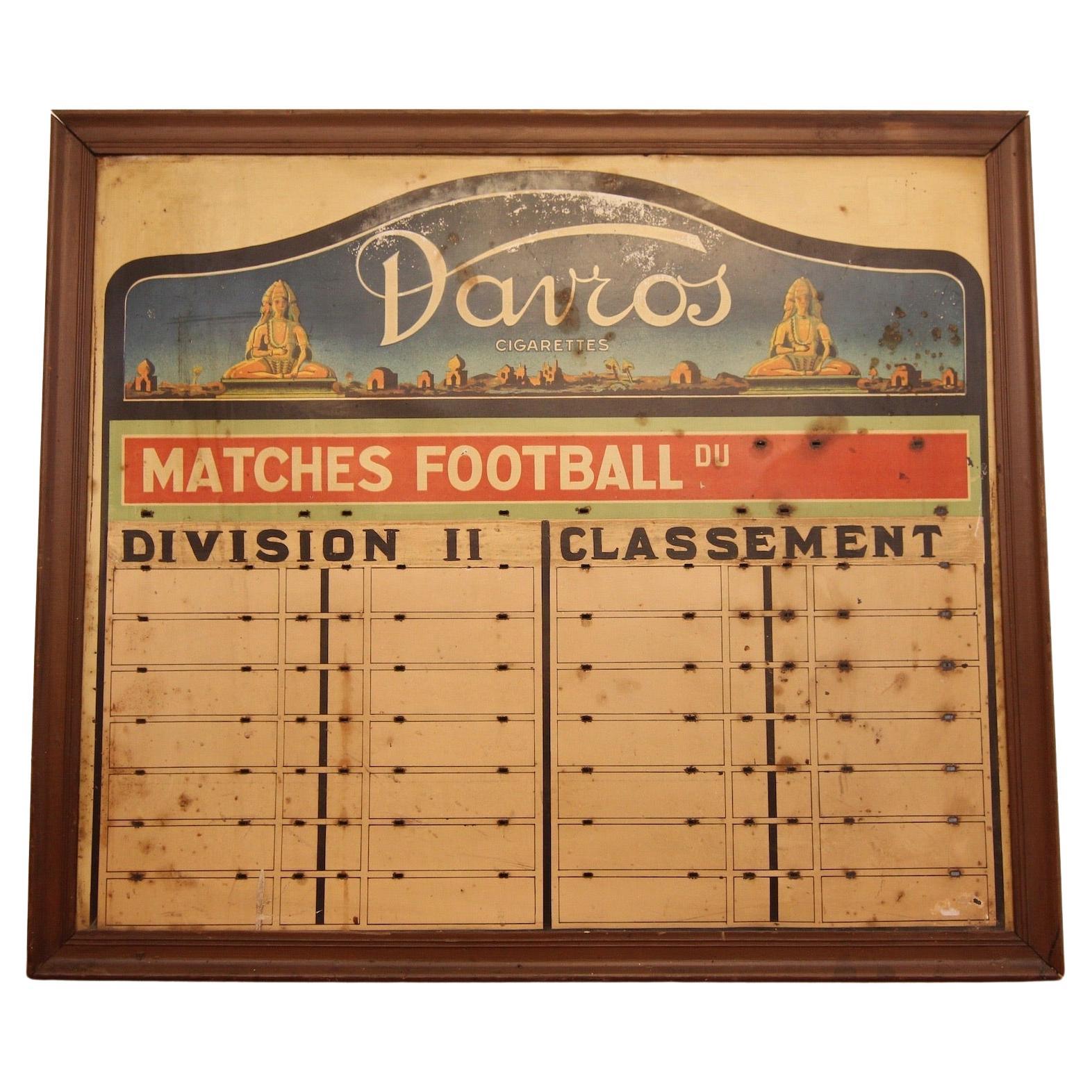 Davros Cigarettes Advertising Soccer Matches Schedule Sign, 1920´s-1950´s For Sale