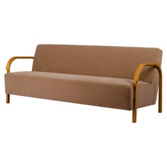 Brown ARCH 3 Seater Sofa in Oak and DAW/Mcnutt Upholstery by Mazo Design