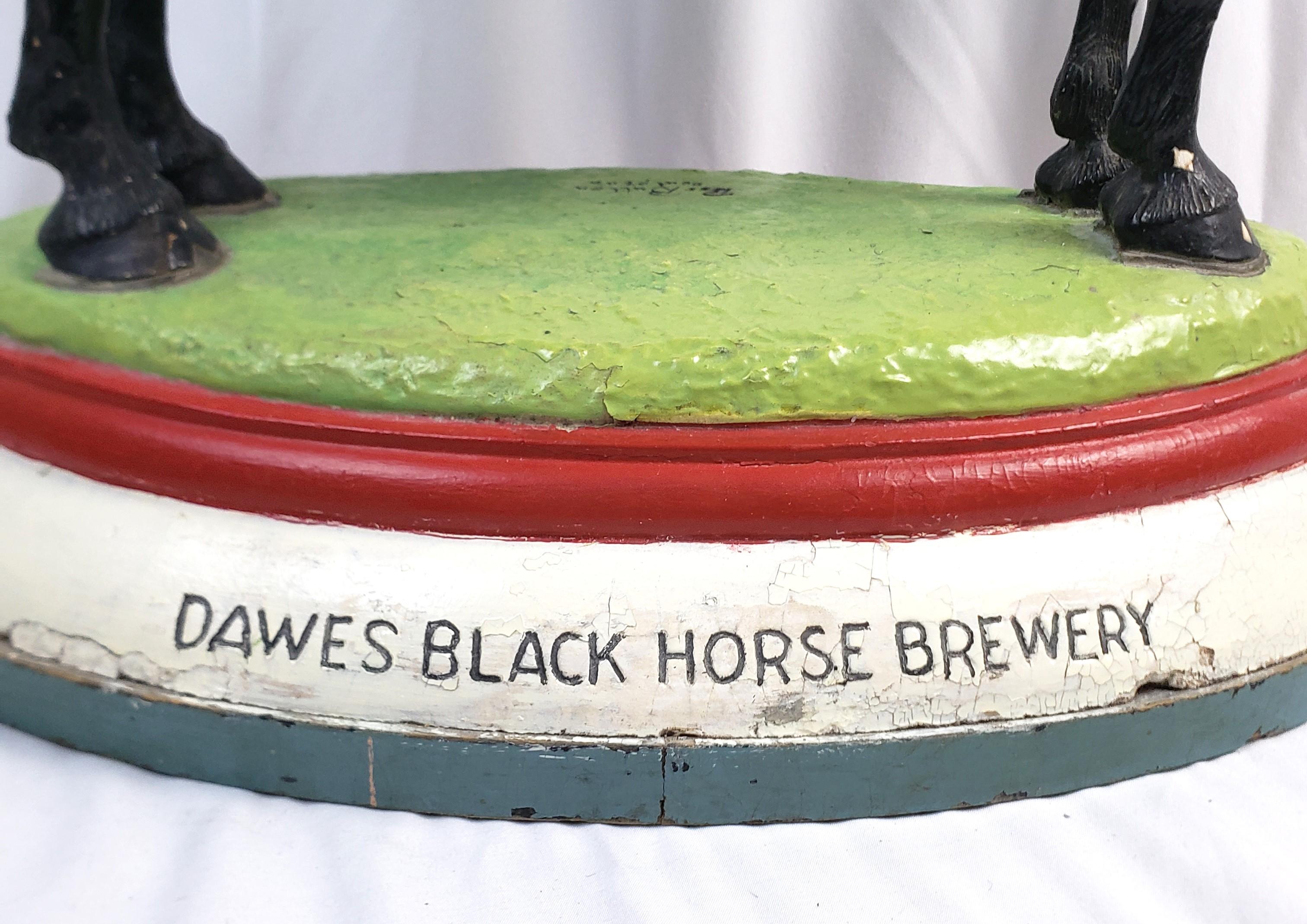 Plaster Dawes Black Horse Brewery Large Cast Advertising Horse Sculptural Lamp Base For Sale