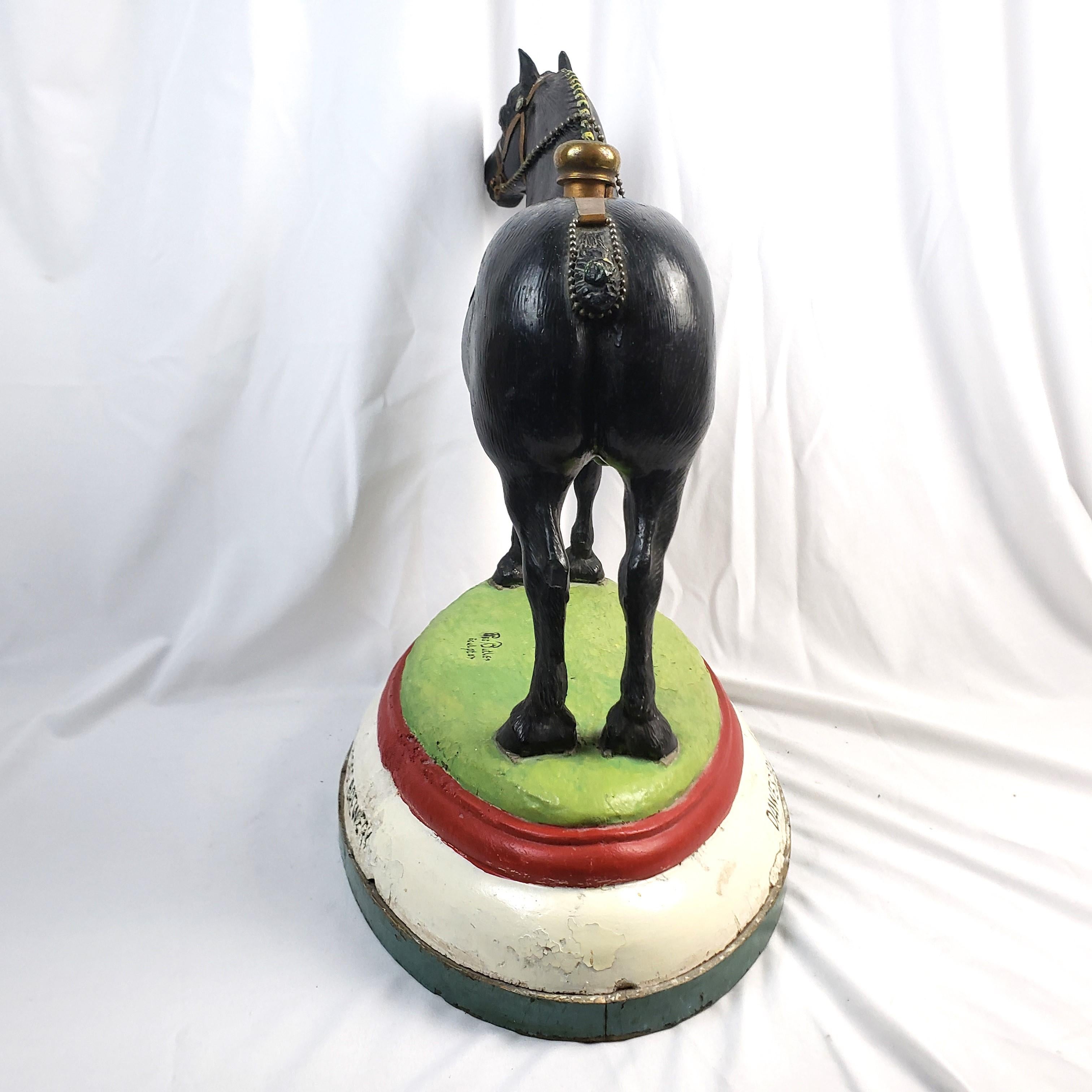 Art Deco Dawes Black Horse Brewery Large Cast Advertising Horse Sculptural Lamp Base For Sale