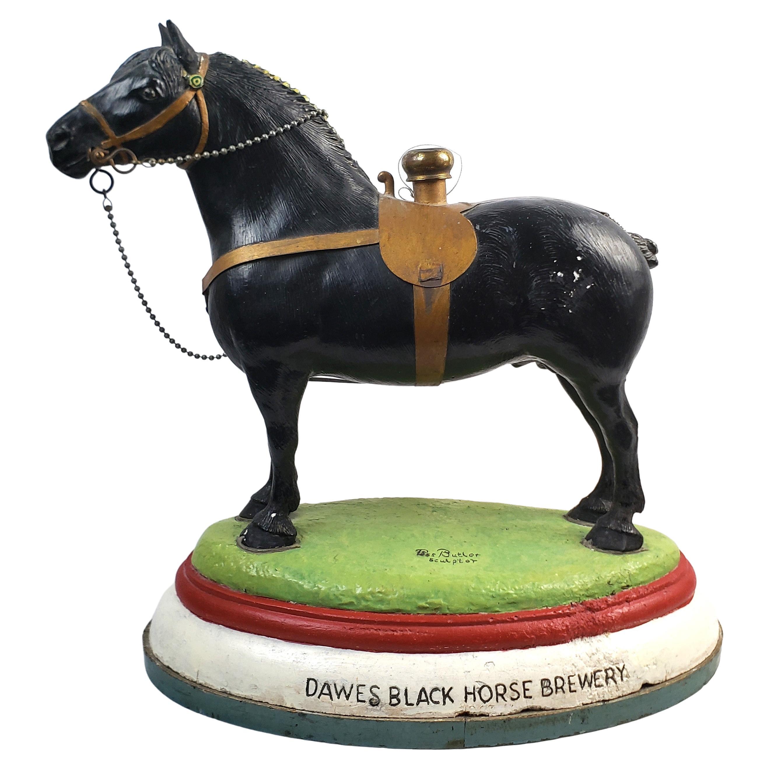 Dawes Black Horse Brewery Large Cast Advertising Horse Sculptural Lamp Base For Sale