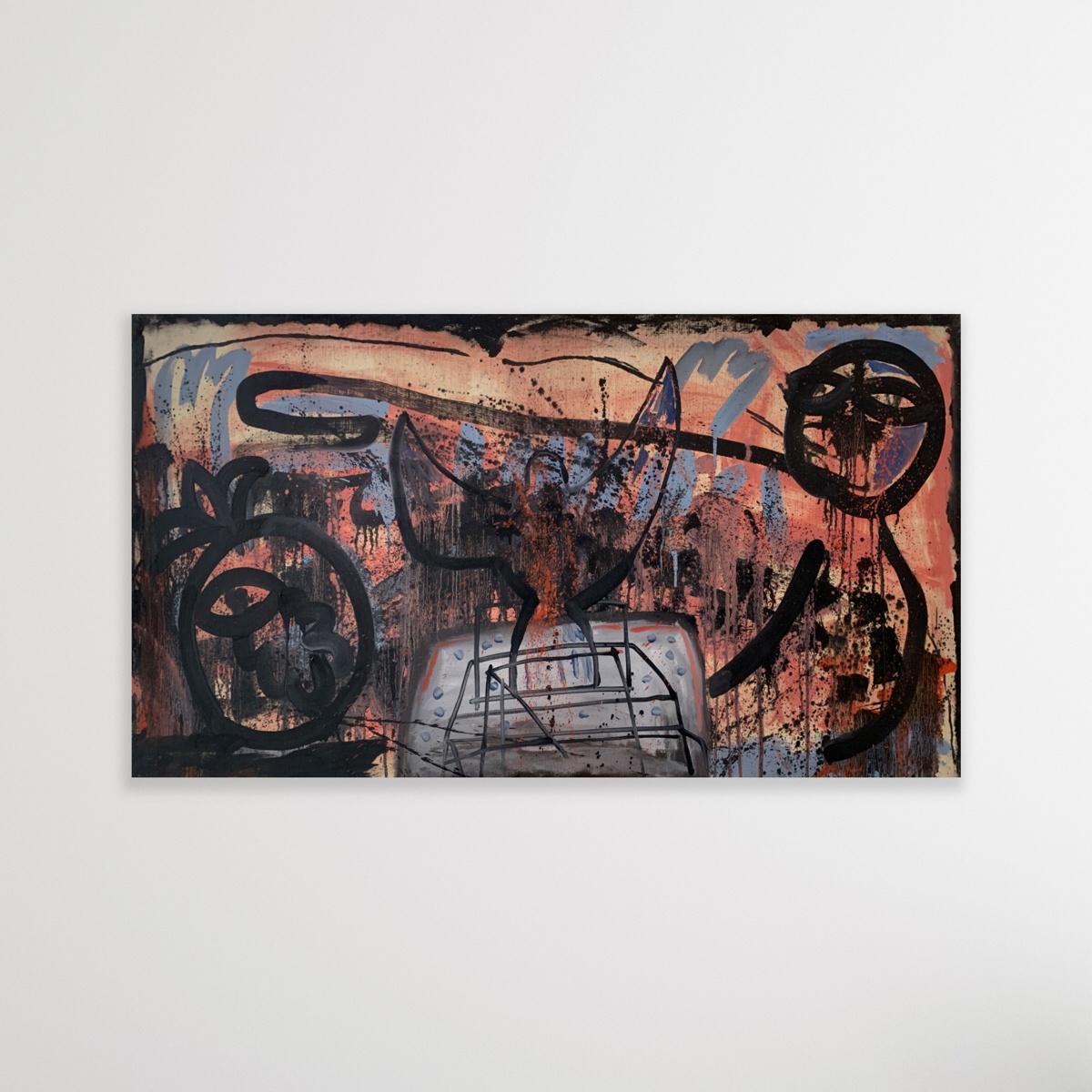 Eagle - XXIe siècle, peinture figurative abstraite, couleurs foncées en vente 1