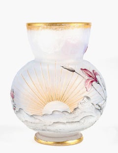 “Dawn and Rooster"  Daum Nancy Art Nouveau Glass Vase, circa 1897