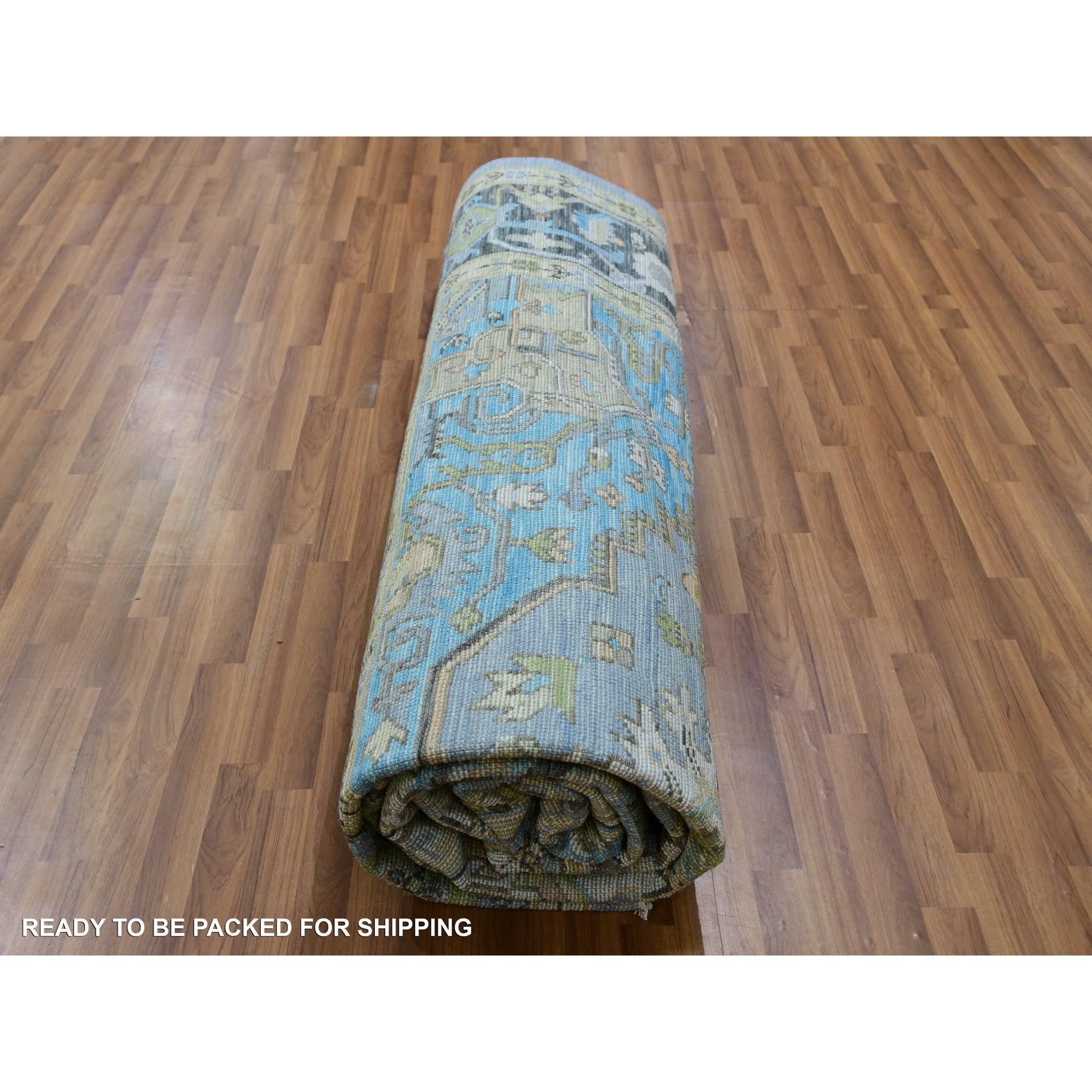 Tapis oriental noué à la main, bleu Dawn Heriz Fabuloso, motif médaillon 10'2