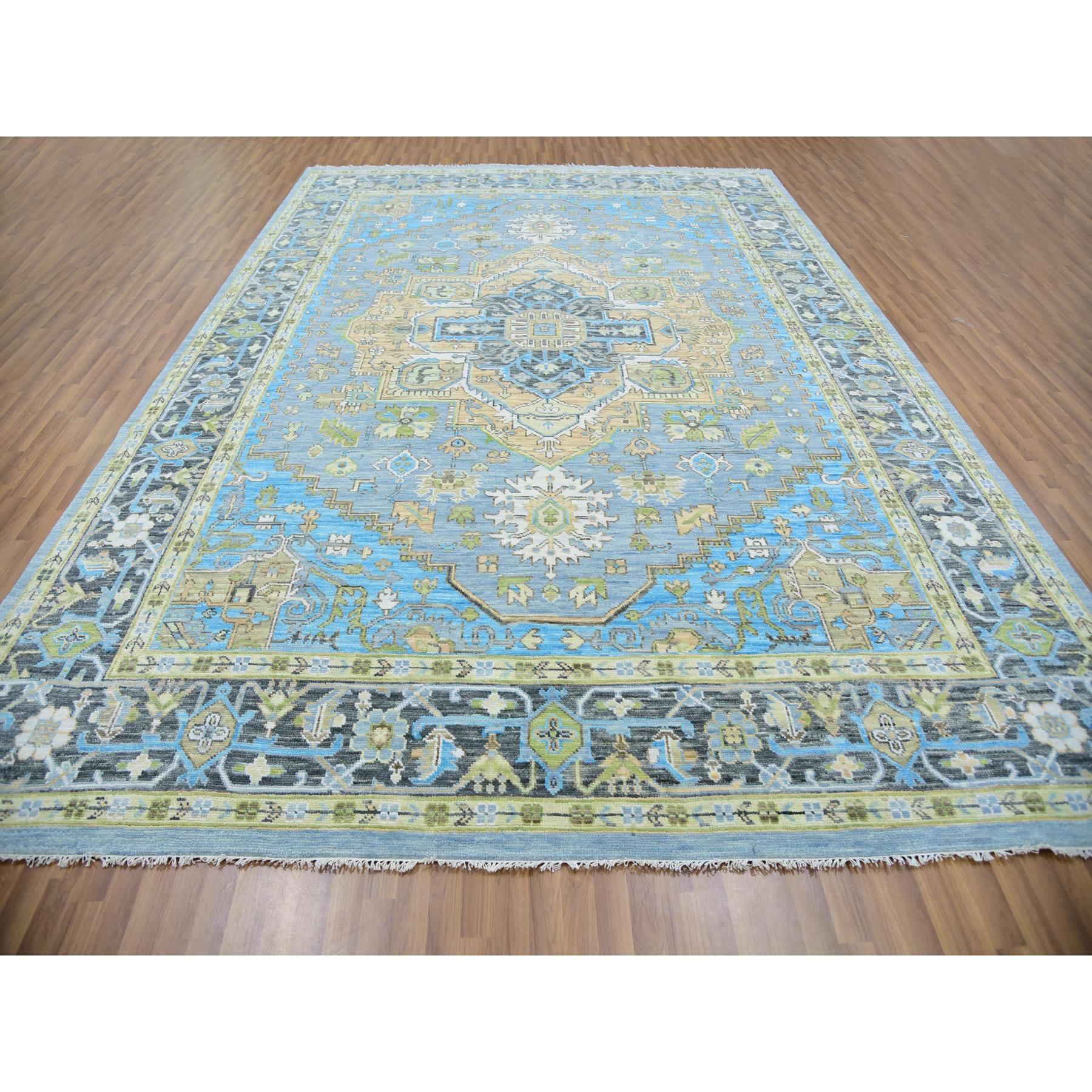 Médiéval Tapis oriental noué à la main, bleu Dawn Heriz Fabuloso, motif médaillon 10'2