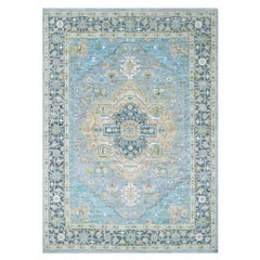 Dawn Blue Heriz Fabuloso Medaillon Design Handgeknüpfter orientalischer Teppich 10'2"x14'3"