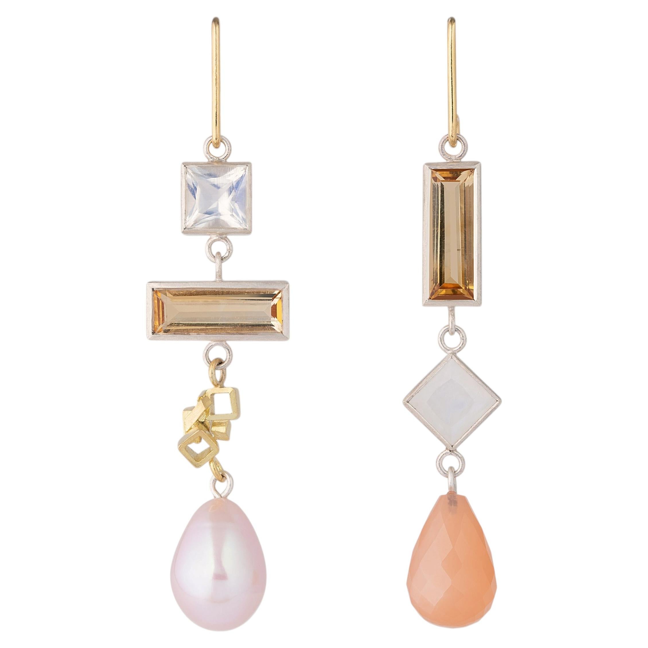 Dawn Earrings in 18K Yellow Gold, Silver & Moonstones by Alma Sophia
