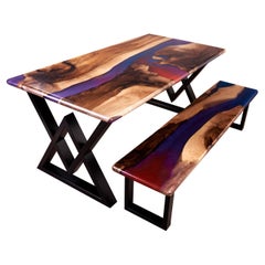 Dawn on the Battlefield Live Edge Ancient 200 year Walnut Dining Table Set