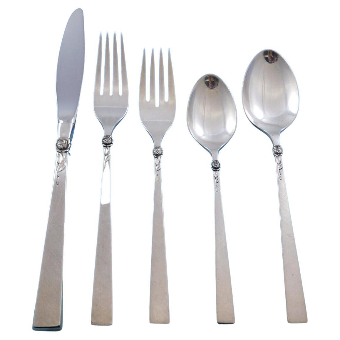 Dawn Rose by International Sterling Silver Flatware Set Service 20 Pieces Floral For Sale