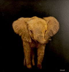 All Ears by Dawne Raulet Small Contemporary Elephant Mixed Media with Black