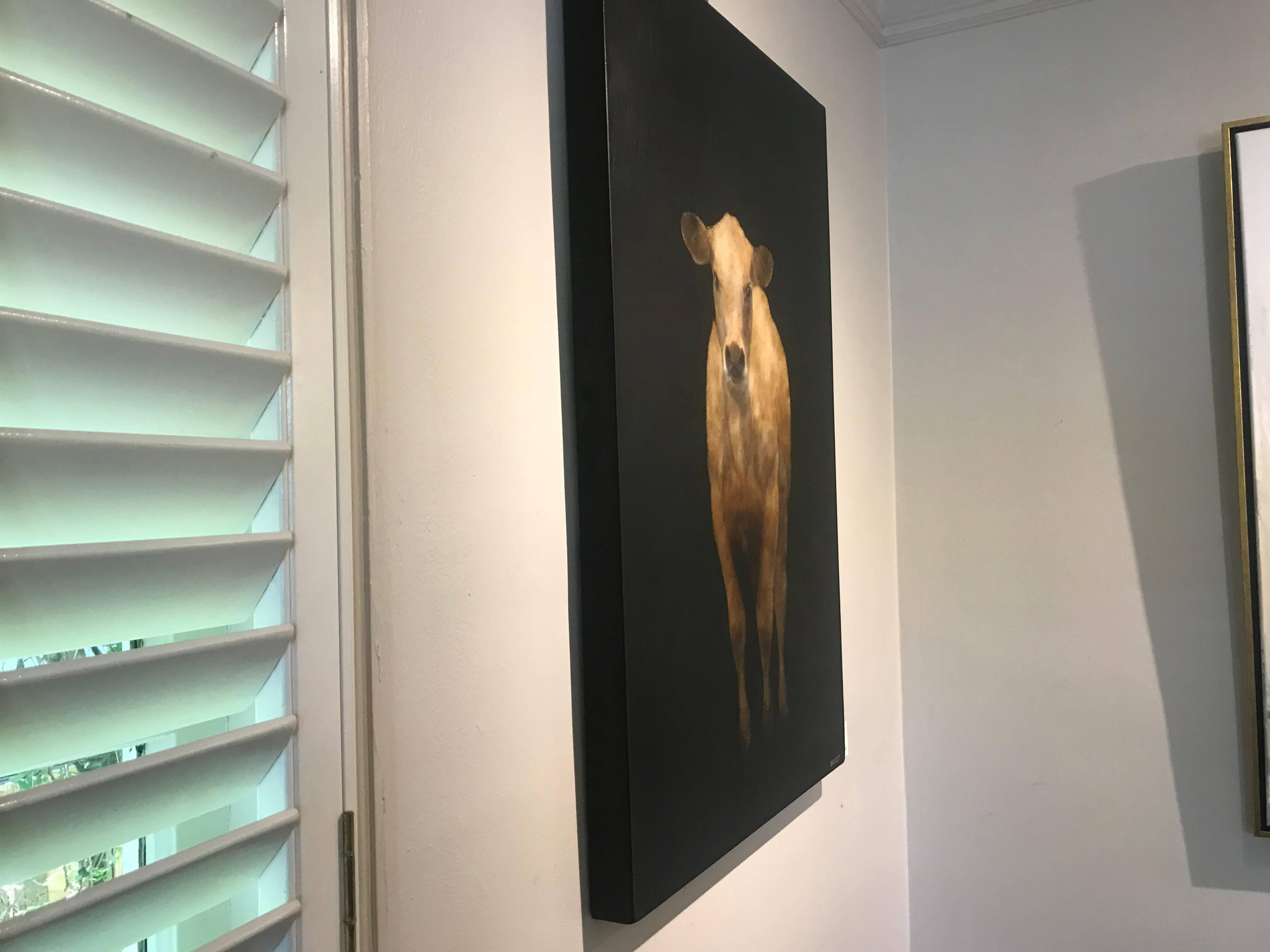 Bovine Belle, Contemporary Vertical Mixed Media on Board Figurative Cow Painting 5