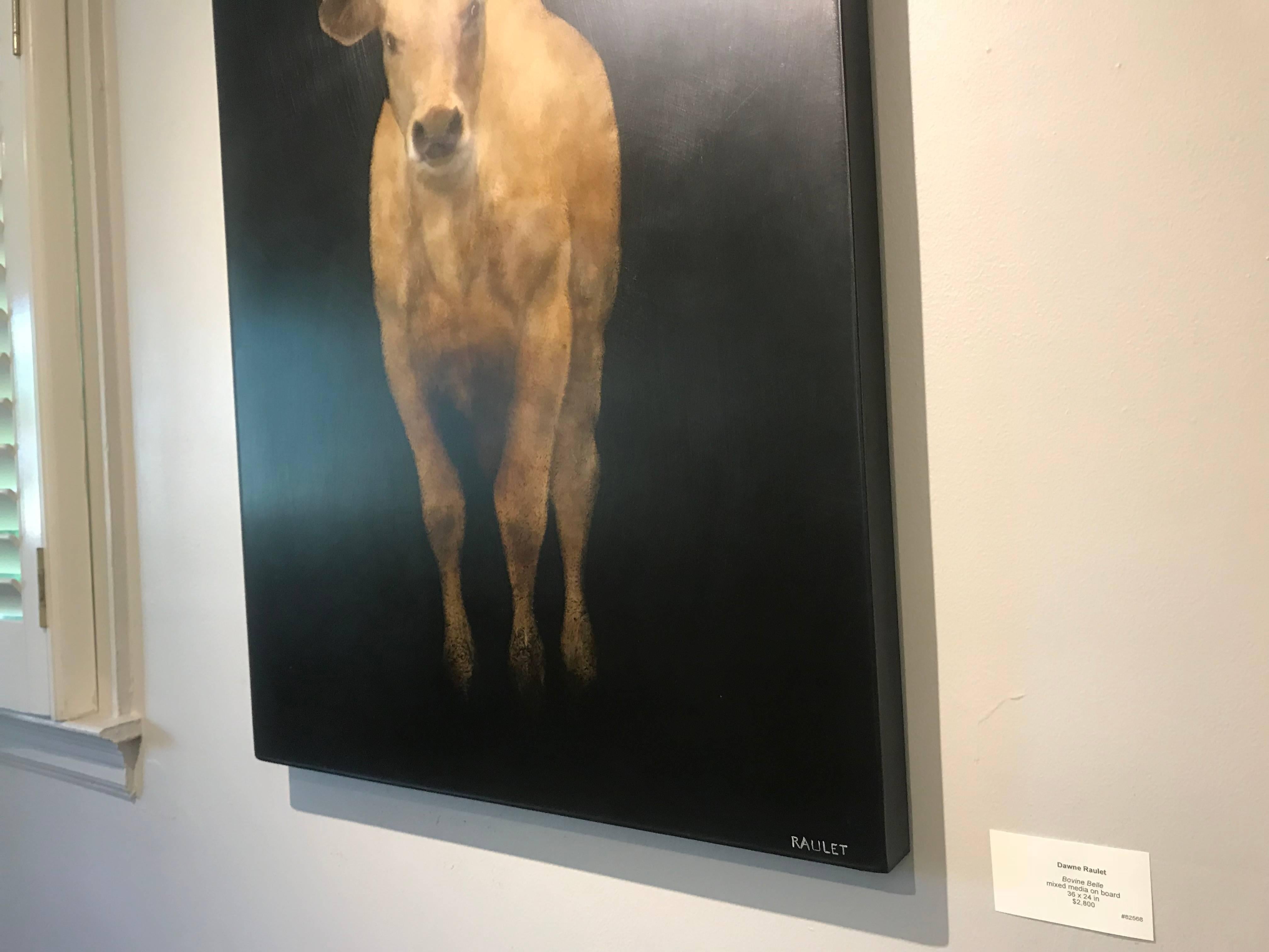 Bovine Belle, Contemporary Vertical Mixed Media on Board Figurative Cow Painting 6