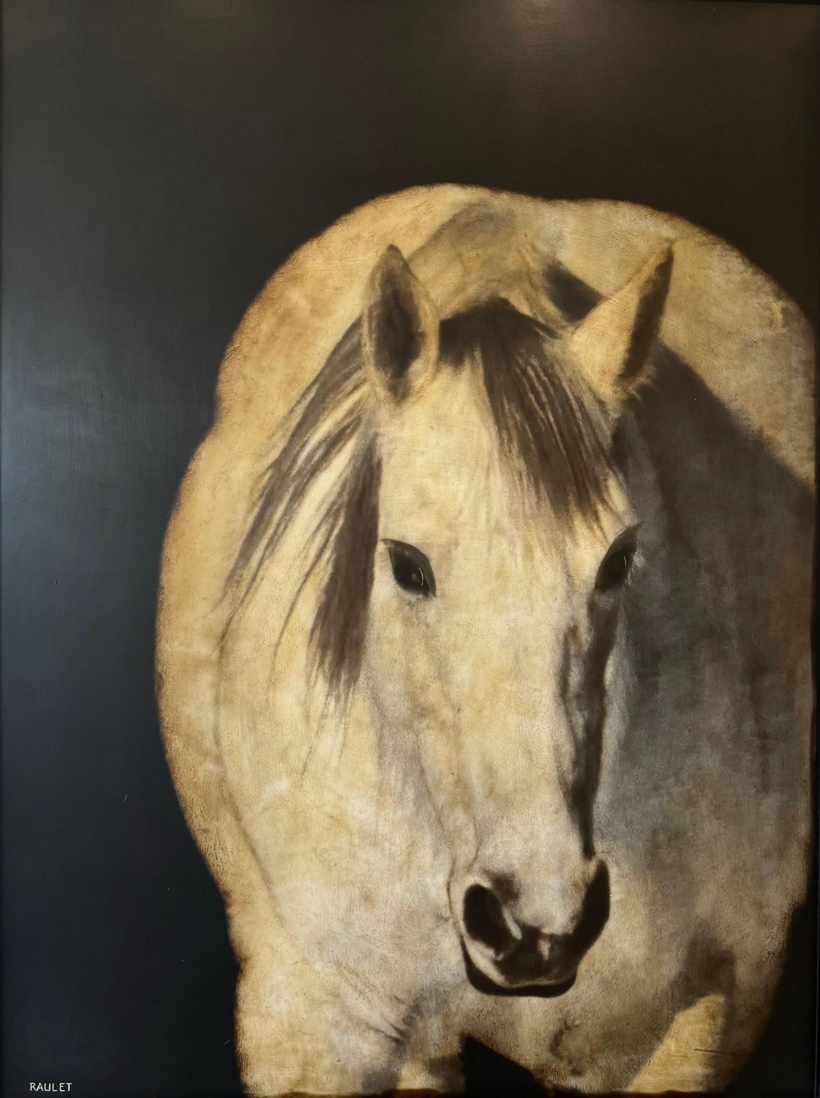 Close Encounter by Dawne Raulet Contemporary Horse Mixed Media with Black, White