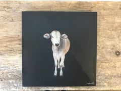 Cow I by Dawne Raulet, petite square contemporary animal painting