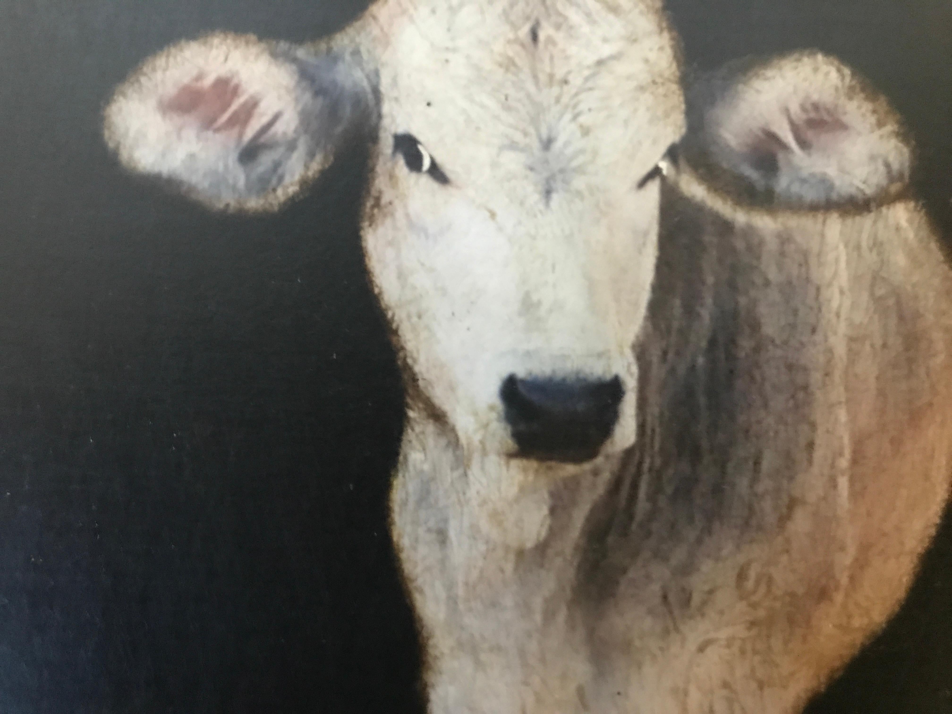 Cow I by Dawne Raulet, petite square contemporary animal painting 5